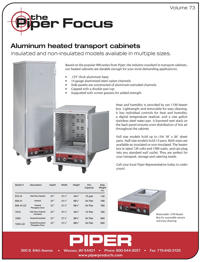 Piper Focus Volume 73 - Aluminum Heated Transport Cabinets