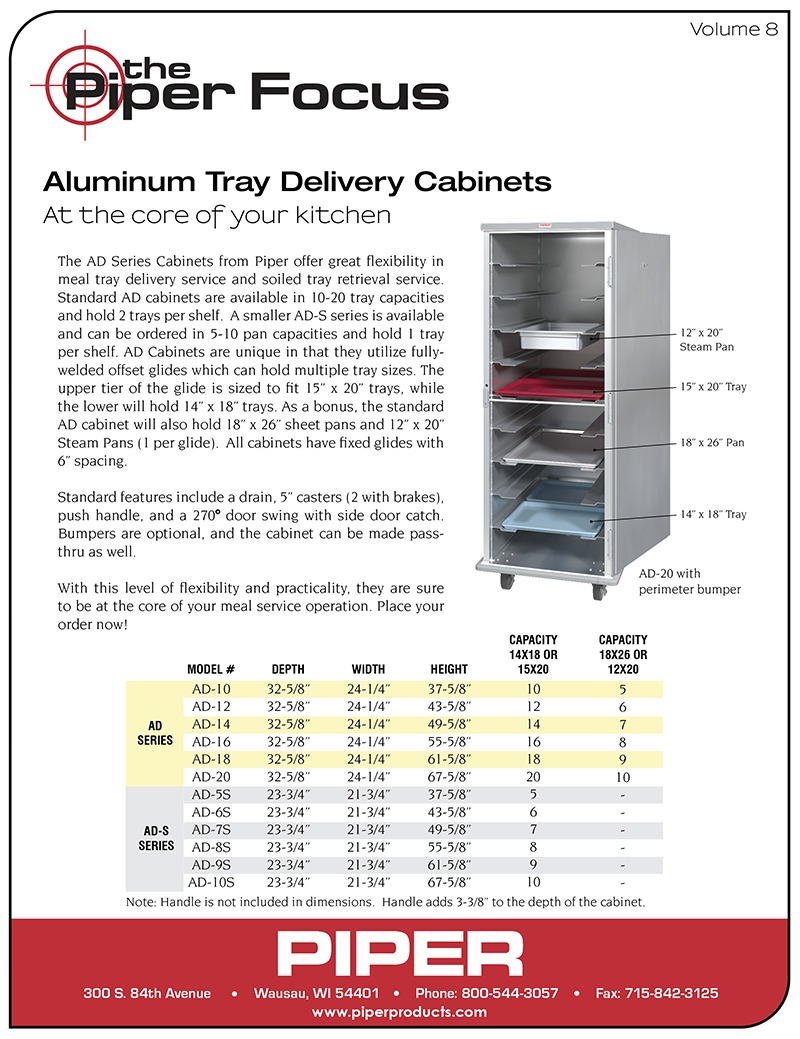 Piper Focus Volume 8 - Aluminum Tray Delivery Cabinets